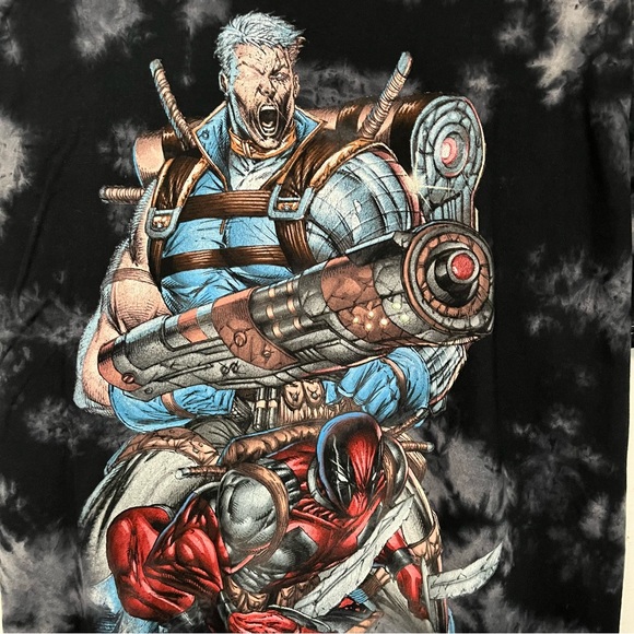 CABLE AND DEADPOOL MARVEL COMICS T SHIRT TIE DYE GRAPHIC TEE BLACK GREY Men's 2X - Picture 3 of 4